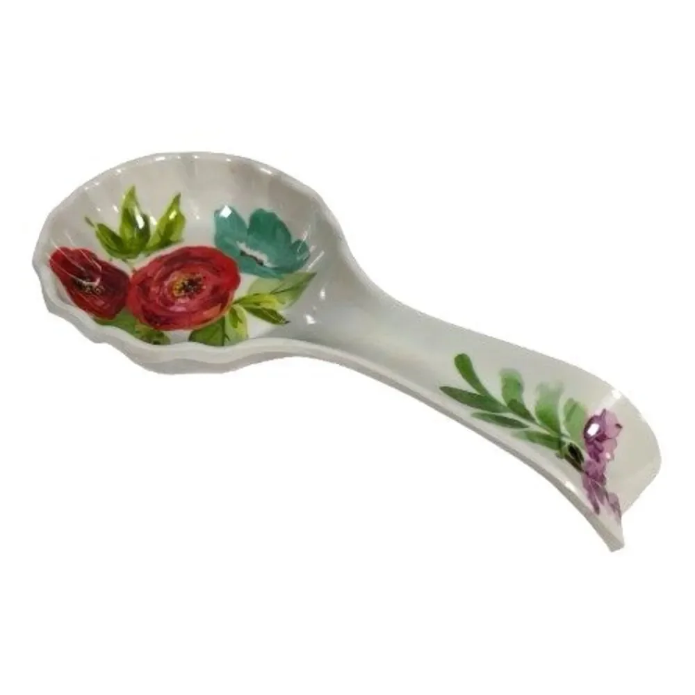 Vintage The Pioneer Women Spoon Rest Red Poppies Floral Pattern Melamine 8.75